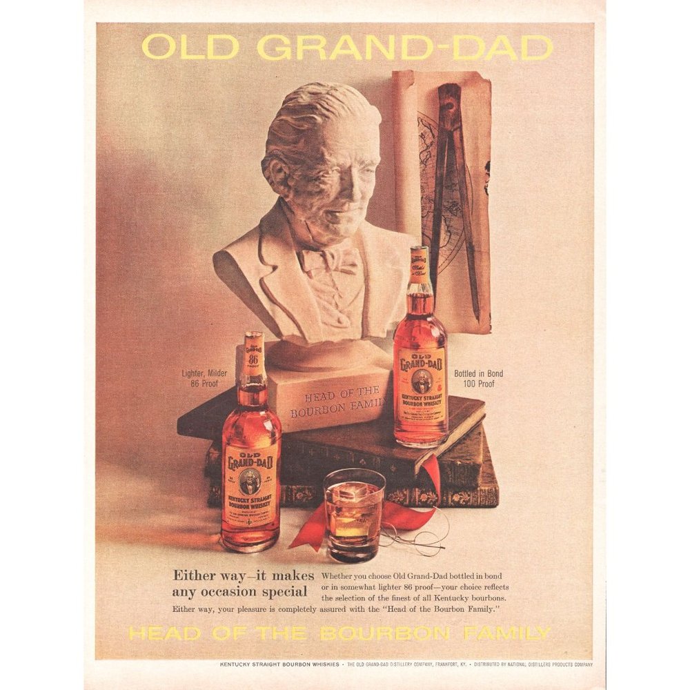 1961 Old Grand-Dad Bourbon Vintage Print Ad Antique Leather Bound Books Wall Art
